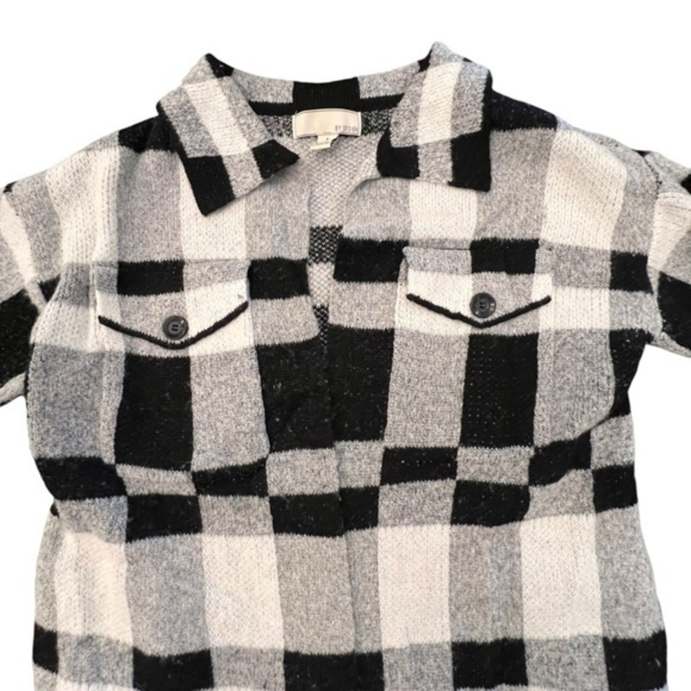 Buffalo Plaid Open Long Cardigan Sweater Black White Boho Cowgirl‎ Long Sleeve - Picture 5 of 14